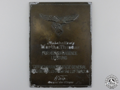 Honour Plaque in Iron, 3rd pattern of Air District XI (Type B) Obverse 