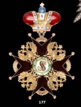 Order of Saint Stanislaus, Type II, Civil Division, I Class Badge (in black enamel, with Imperial crown)