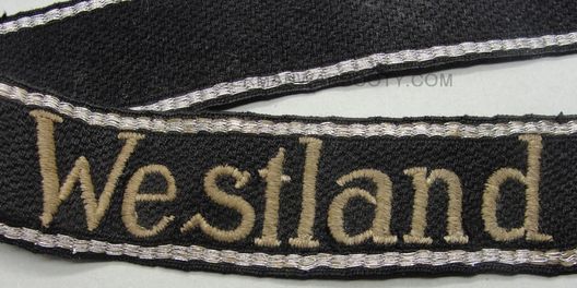 Waffen-SS Westland NCO/EM's Cuff Title (RZM machine-embroidered version) Obverse