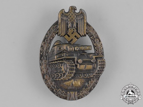 Panzer Assault Badge, in Bronze, by E. F. Wiedmann Obverse