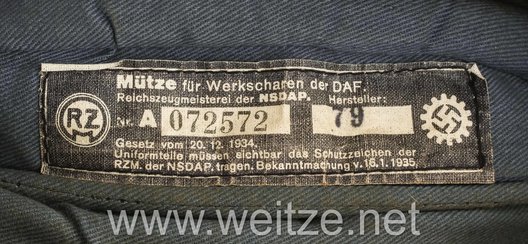 DAF Werkschar Reich Level Field Cap Tag Detail