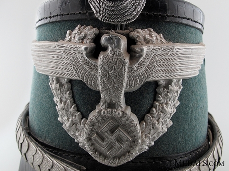 German Police Officer's Black-Fitted Shako Cap Eagle Detail