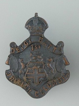 British Columbia 1st Depot Battalion Other Ranks Collar Badge (Browning Copper) Obverse