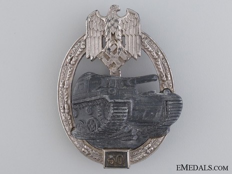 Panzer Assault Badge, "50", in Silver (by J. Feix) Obverse