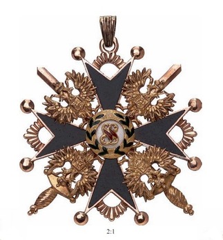 Order of Saint Stanislaus, Type II, Military Division, II Class Badge (Black Enamel Type)