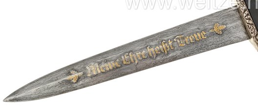 Allgemeine SS M36 Chained Damascus-Bladed Honour Dagger Obverse Blade Detail