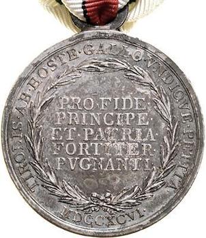 Tyrol Commemorative Medal, Silver Medal Reverse