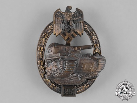 Panzer Assault Badge, "25", in Bronze (by J. Feix) Obverse