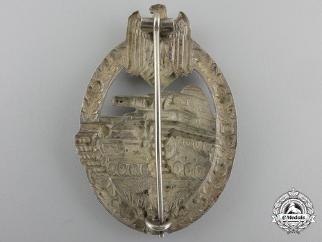 Panzer Assault Badge, in Silver, by C. E. Juncker (in tombac) Reverse