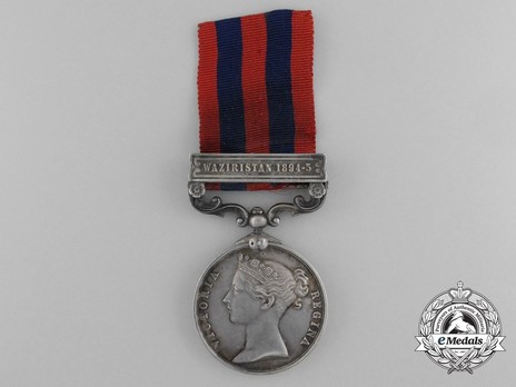 Silver Medal (with "WAZIRISTAN 1894-5" clasp) Obverse