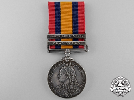 Silver Medal (minted without date, with "SOUTH AFRICA 1902" and "TRANSVAAL" clasp) Obverse