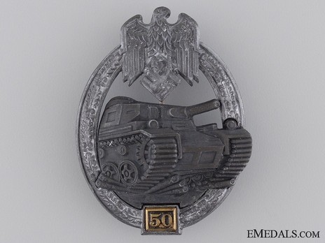 Panzer Assault Badge, "50", in Silver (by G. Brehmer) Obverse