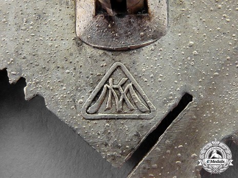 Infantry Assault Badge, by Unknown Maker: M.K. (in silver) Detail