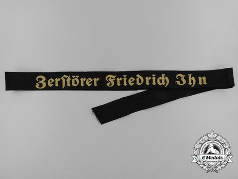 Kriegsmarine Zerstörer Friedrich Ihn Cap Tally Ribbon Obverse