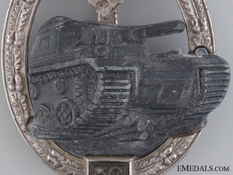 Panzer Assault Badge, "50", in Silver (by J. Feix) Detail