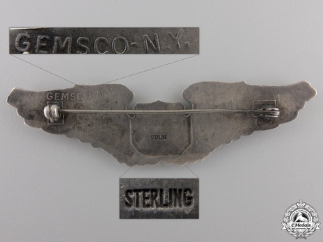 Pilot Wings (with sterling silver) (by Gemsco, stamped "GEMSCO N.Y.") Reverse