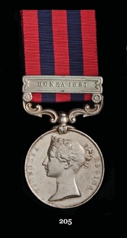 India General Service Medal (1854) (with "HUNZA 1891" clasp)