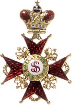 Order of Saint Stanislaus, Type II, Civil Division, II Class Cross Miniature (with Imperial crown) Obverse