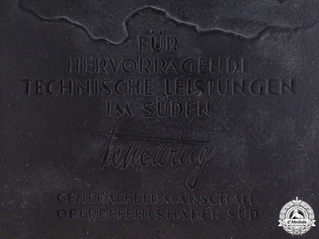 Honour Plaque of Commander-in-Chief South (in black) Obverse 