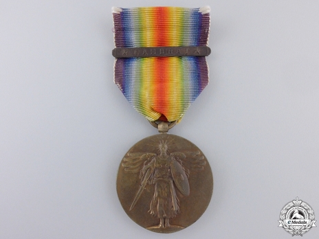 World War I Victory Medal  (with Army "CAMBRAI" clasp) Obverse