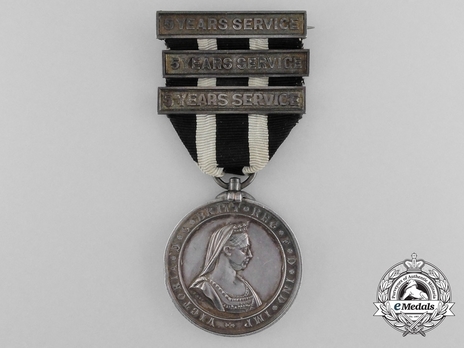 Silver Medal (with 3 "5 YEARS SERVICE" clasps, 1898-1947) Obverse
