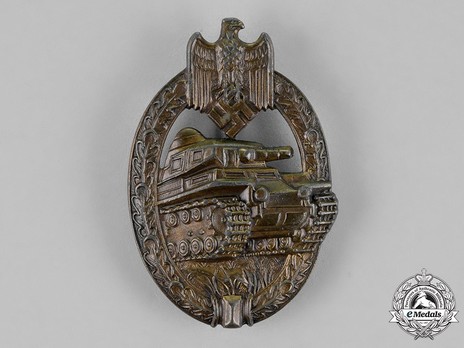 Panzer Assault Badge, in Bronze, by Unknown Maker: AS in Triangle Obverse
