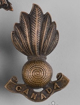 Royal Canadian Garrison Artillery Other Ranks Collar Badge (Decorated Grenade with Ribbon) Obverse