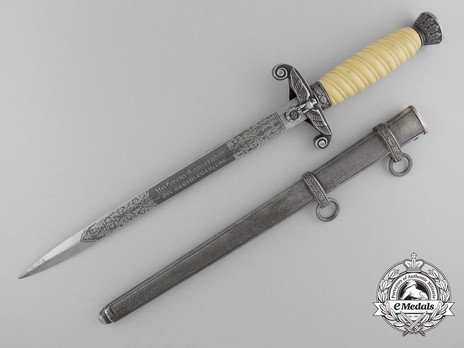German Army Ernst Pack & Söhne-made Individualised Officer’s Dagger Obverse with Scabbard