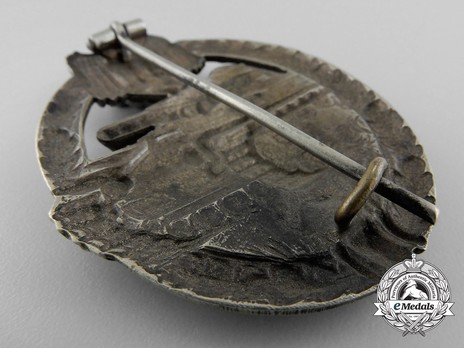 Panzer Assault Badge, in Silver, by C. E. Juncker (in nickel silver) Reverse