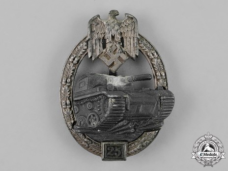 Panzer Assault Badge, "25", in Silver (by J. Feix) Obverse